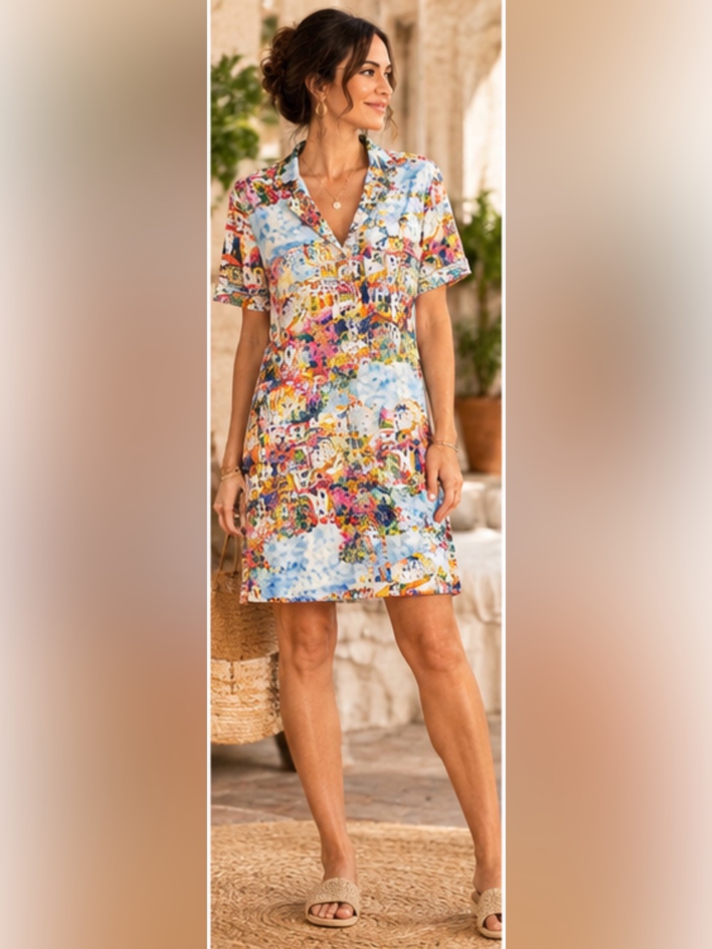 Johnny Was Jane Cannes Scenic Print Twist Front Dress S NWT